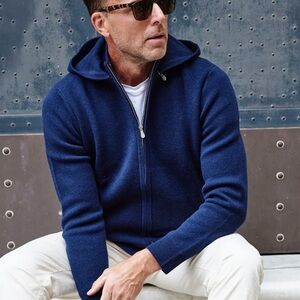 NEW Collars & Co Navy Blue Napoli Signature Hooded Wool Cashmere Sweater Medium